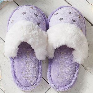 PB Teen Lavender Faux Fur Shimmer Star Slippers Size Large: 7-8